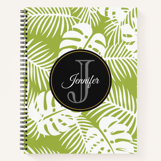 Cuaderno Monograma del patrón de selva tropical de hojas de (Anverso)