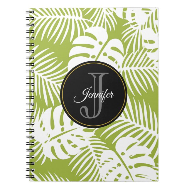 Cuaderno Monograma del patrón de selva tropical de hojas de (Frente)
