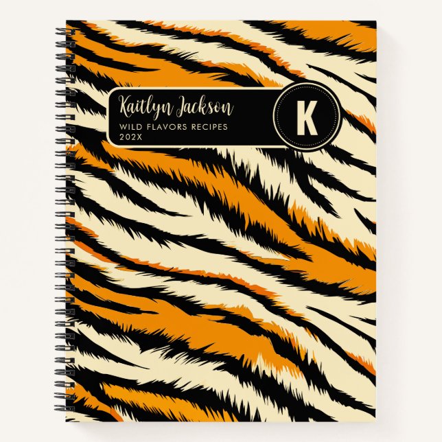 Cuaderno Monograma del patrón de tiras de tigre de Naranja  (Anverso)