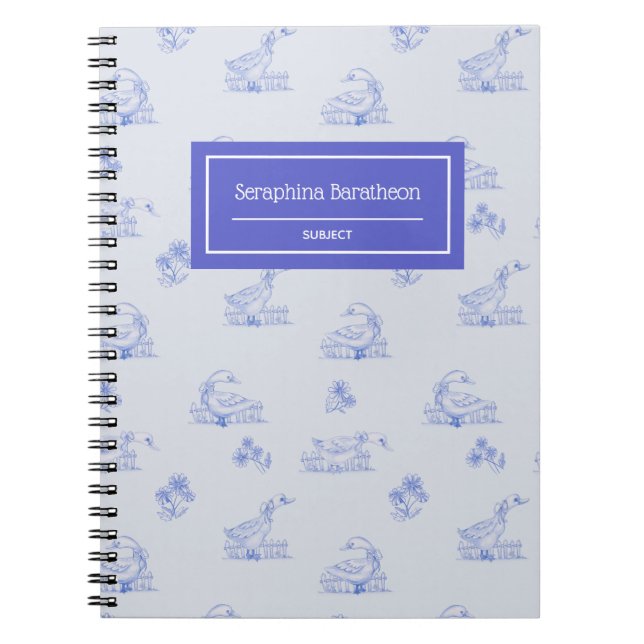 Cuaderno Monograma del patrón de tocador de ganso de país (Frente)