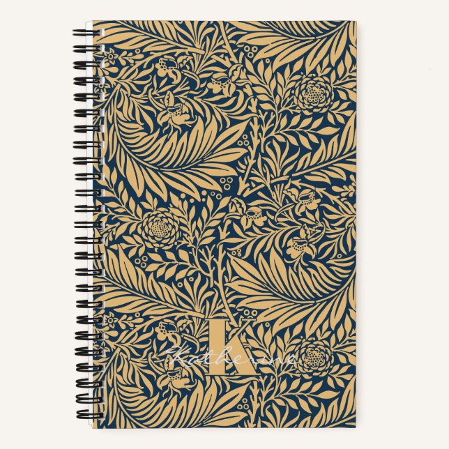 Cuaderno Monograma del patrón de William Morris Larkspur (Anverso)