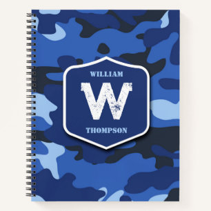 Cuaderno Monograma del patrón del ejército del camuflaje az