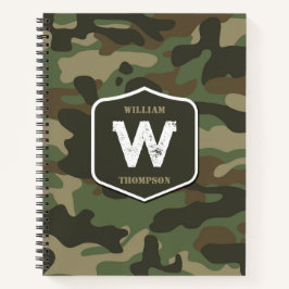 Cuaderno Monograma del patrón del ejército del camuflaje ve