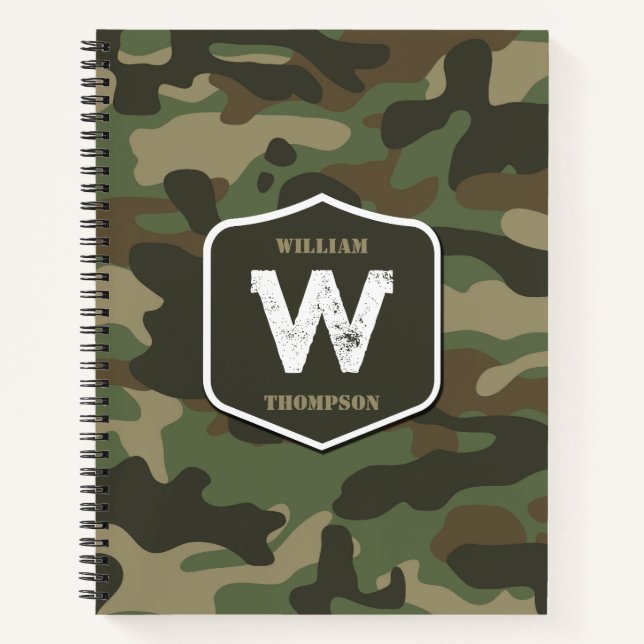 Cuaderno Monograma del patrón del ejército del camuflaje ve (Anverso)