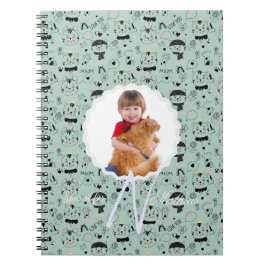Cuaderno Monograma del patrón del gato Personalizado de la 