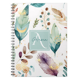 Cuaderno Monograma del patrón floral de Feathery