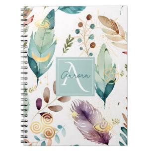 Cuaderno Monograma del patrón floral de Feathery