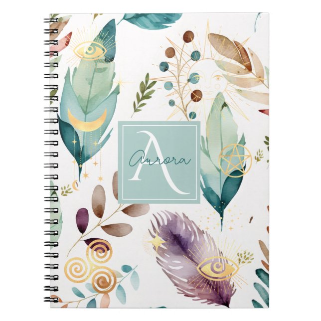 Cuaderno Monograma del patrón floral de Feathery (Frente)