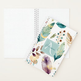 Cuaderno Monograma del patrón floral de Feathery