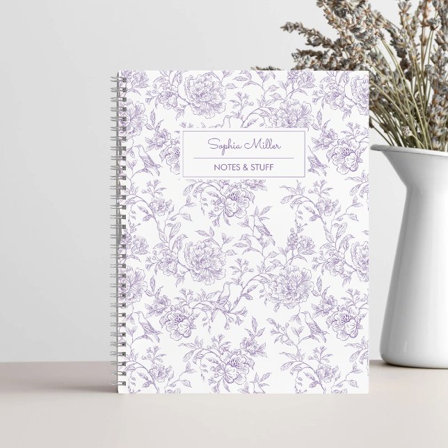 Cuaderno Monograma del patrón floral púrpura de bonito con  (Subido por el creador)