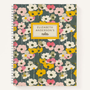 Cuaderno Monograma del patrón floral retro