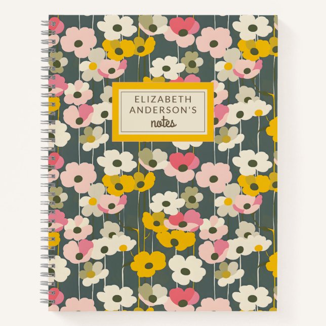 Cuaderno Monograma del patrón floral retro (Anverso)
