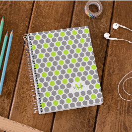 Cuaderno Monograma del patrón geométrico de gris verde limó