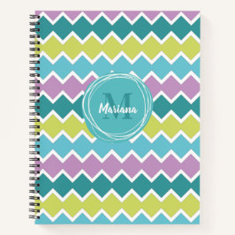 Cuaderno Monograma del patrón geométrico morado de Girly Aq