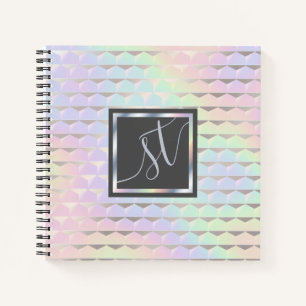 Cuaderno Monograma del patrón holográfico iridiscente