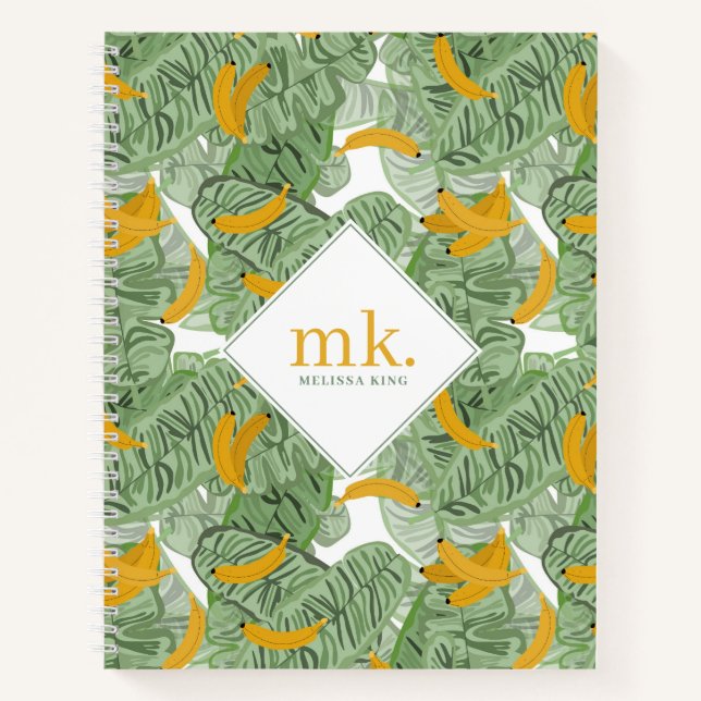 Cuaderno Monograma del patrón moderno de vegetación plástic (Anverso)