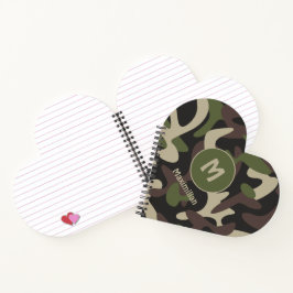 Cuaderno Monograma del patrón verde marrón del camuflaje mi