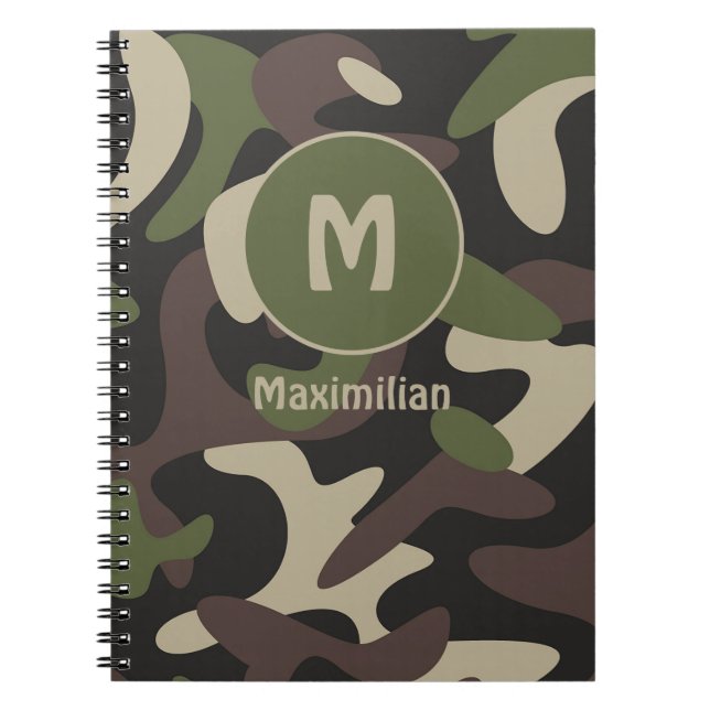Cuaderno Monograma del patrón verde marrón del camuflaje mi (Frente)