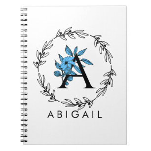 Cuaderno Monograma del Personalizado floral azul - Letra A