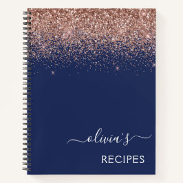 Cuaderno Monograma del Purpurina azul de la Marina Rosa de 