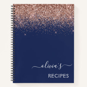 Cuaderno Monograma del Purpurina azul de la Marina Rosa de 