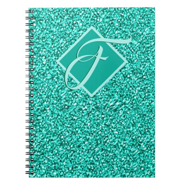 Cuaderno Monograma del Purpurina azul turquesa Sparkle Glam (Frente)