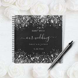 Cuaderno Monograma del purpurina blanco negro boda del libr