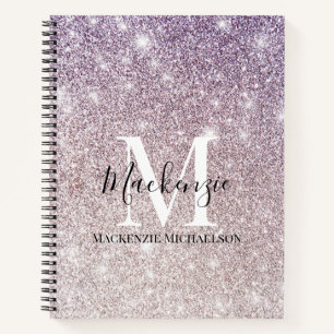 Cuaderno Monograma del Purpurina de color rosa morado Giron