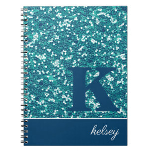 Cuaderno Monograma del Purpurina de espuma azul