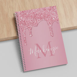 Cuaderno Monograma del Purpurina de espuma rosa Rubor