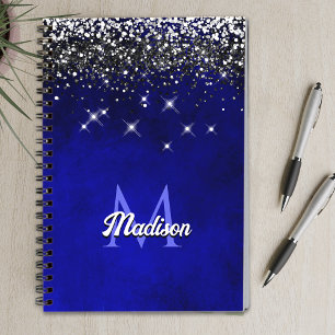 Cuaderno Monograma del purpurina de imitación de la plata a