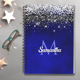 Cuaderno Monograma del purpurina de imitación de la plata a