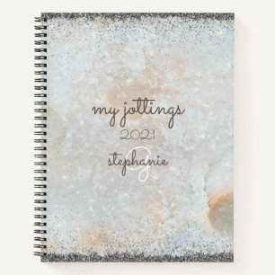 Cuaderno Monograma del Purpurina de plata cósmica celeste G