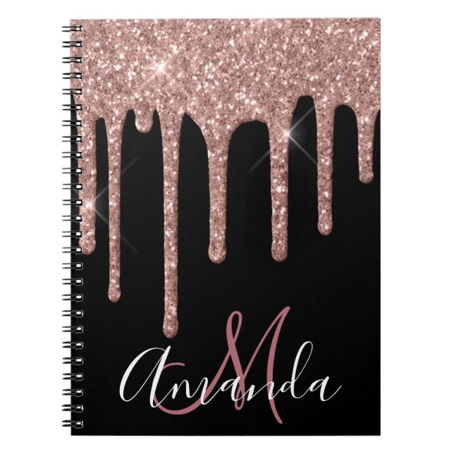 Cuaderno Monograma del Purpurina espumoso de oro Rosa (Frente)