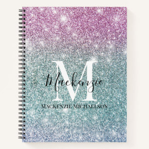 Cuaderno Monograma del Purpurina morado azul Girona