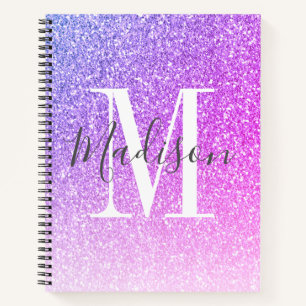 Cuaderno Monograma del Purpurina morado de color crudo