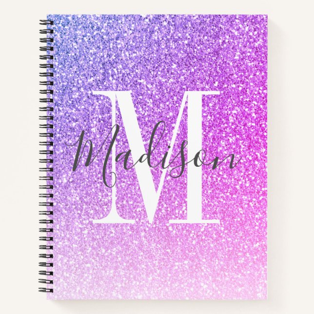 Cuaderno Monograma del Purpurina morado de color crudo (Anverso)