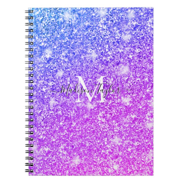 Cuaderno Monograma del Purpurina morado y rosado Girona (Frente)