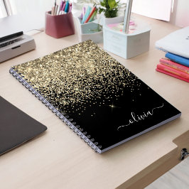 Cuaderno Monograma del Purpurina negro dorado Nombre de la 