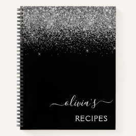 Cuaderno Monograma del Purpurina negro plateado de Cookbook