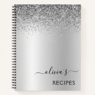 Cuaderno Monograma del Purpurina Plata de Cookbook de recet