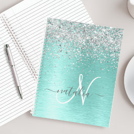 Cuaderno Monograma del Purpurina plateado Metalizado cepill