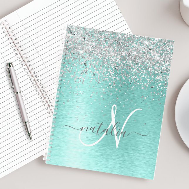 Cuaderno Monograma del Purpurina plateado Metalizado cepill (Subido por el creador)