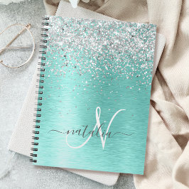 Cuaderno Monograma del Purpurina plateado Metalizado cepill