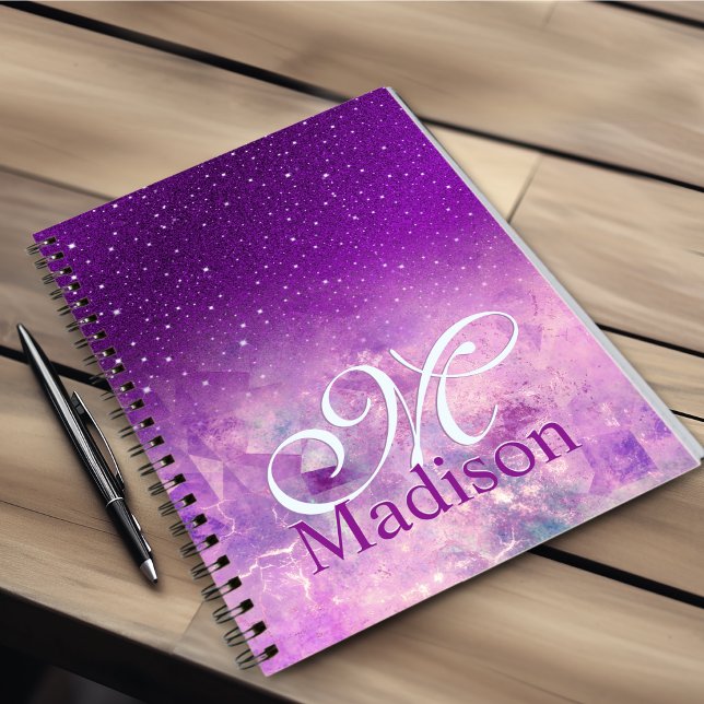 Cuaderno monograma del purpurina púrpura gris rosa brillant (Subido por el creador)