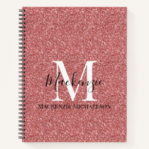 Cuaderno Monograma del Purpurina rojo Girly Coral