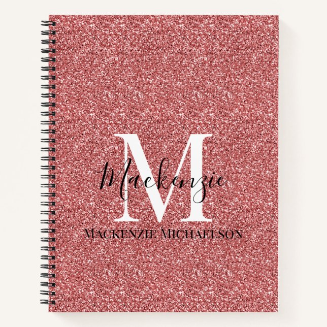 Cuaderno Monograma del Purpurina rojo Girly Coral (Anverso)