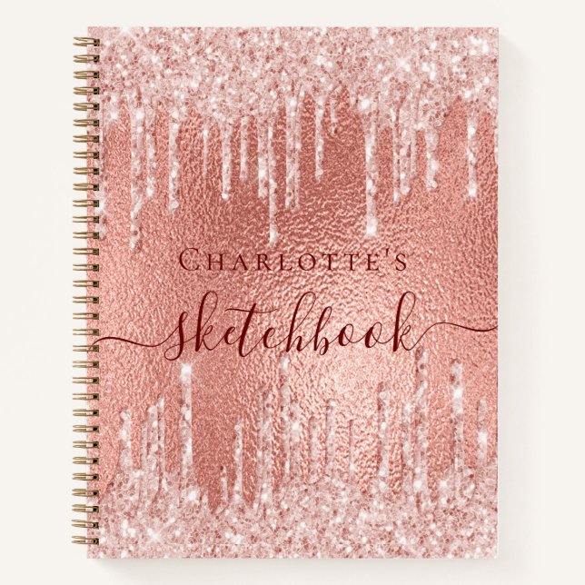 Cuaderno Monograma del purpurina rosa de oro de Sketchbook (Anverso)