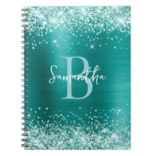 Cuaderno Monograma del Relieve metalizado Verde azulado Aqu