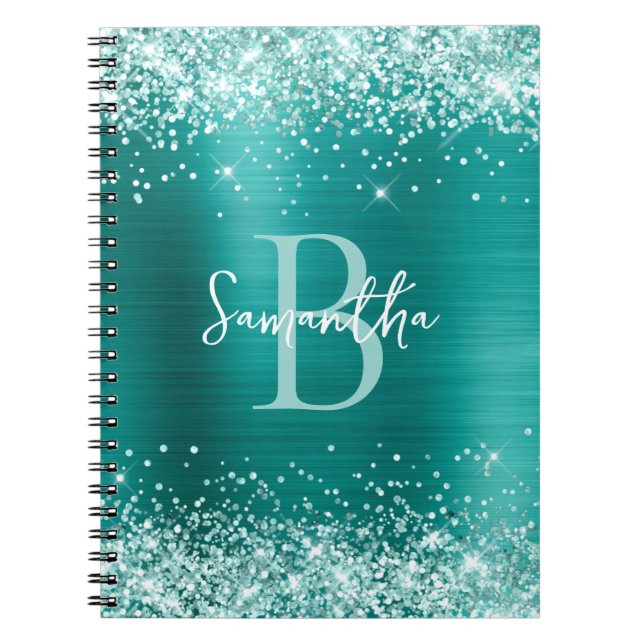 Cuaderno Monograma del Relieve metalizado Verde azulado Aqu (Frente)